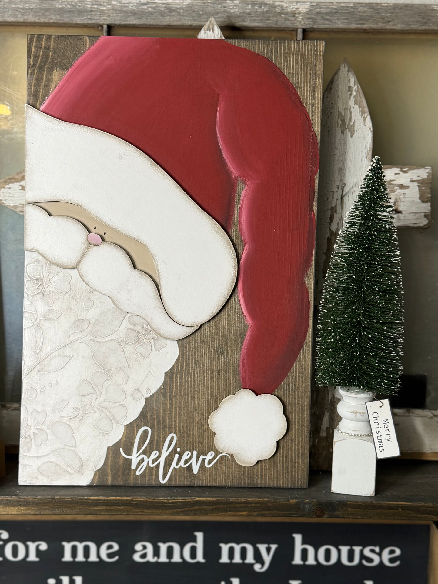 HAND PAINTED SANTA WITH 3D AND TEXTURED ELEMENTS