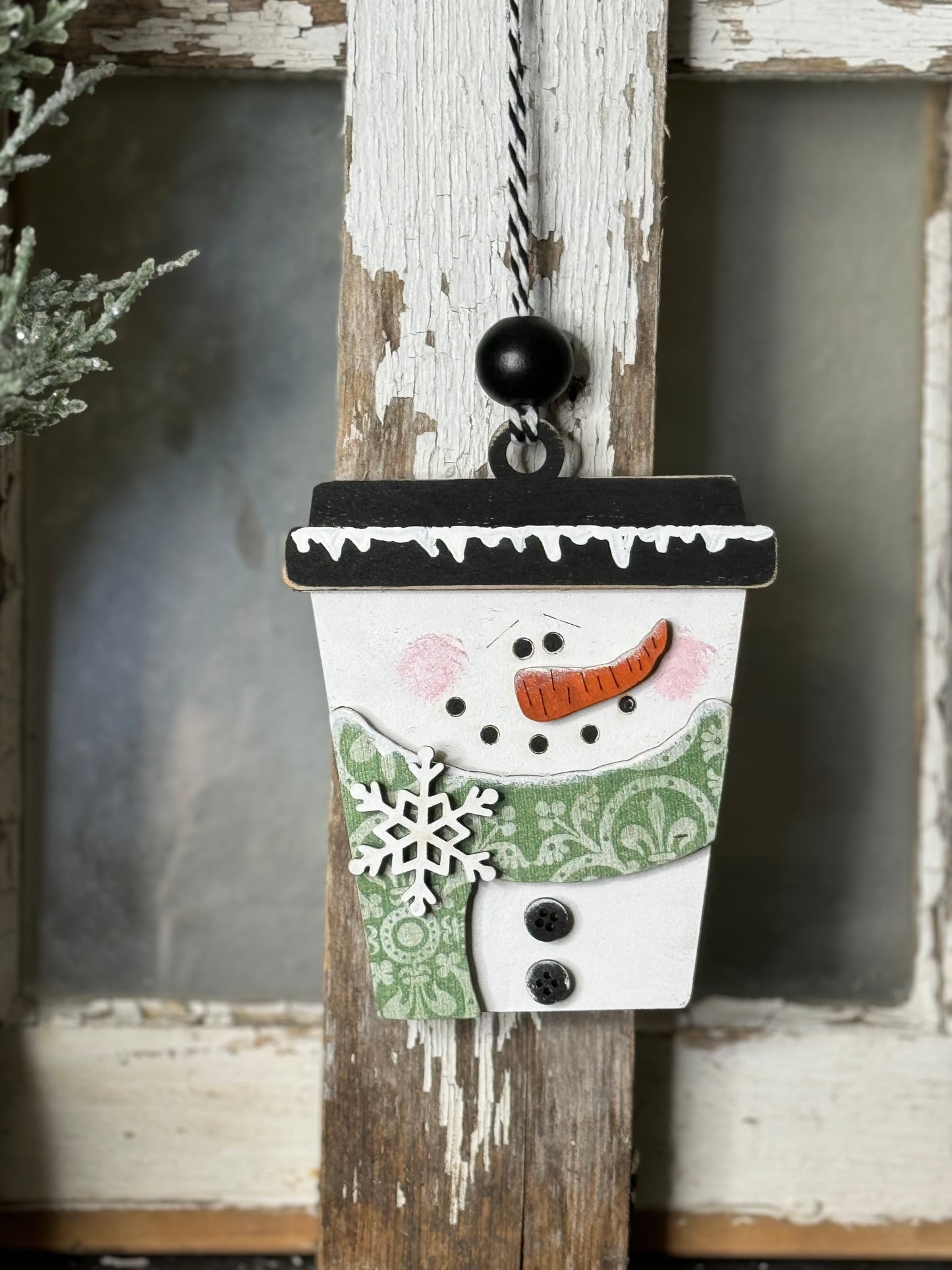 CHRISTMAS ORNAMENT/GIFT CARD HOLDER- SNOWMAN COFFEE TOGO CUP ORNAMENT