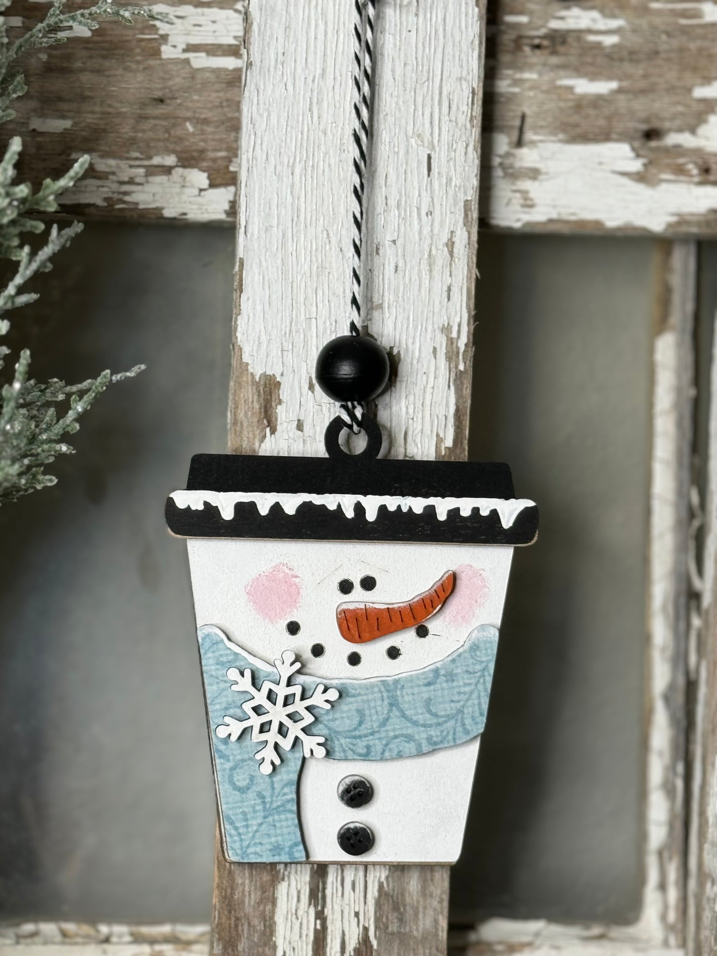 CHRISTMAS ORNAMENT/GIFT CARD HOLDER- SNOWMAN COFFEE TOGO CUP ORNAMENT