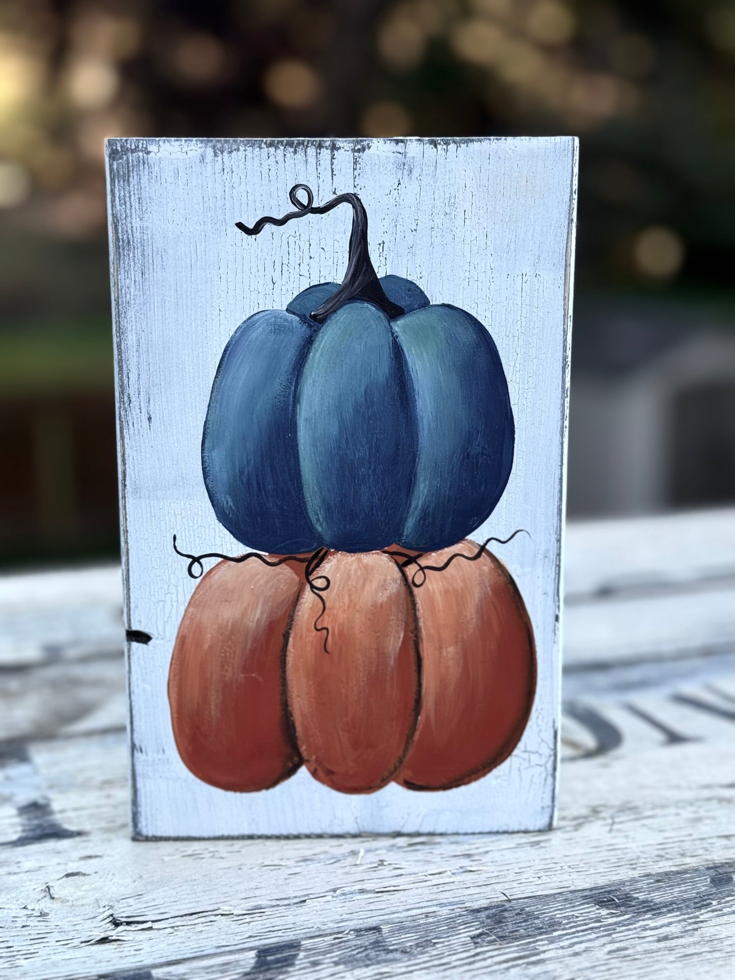 HANDPAINTED WINTER TREE/ PUMPKIN STACK/ - WOOD SIGN-LIMITED EDITION