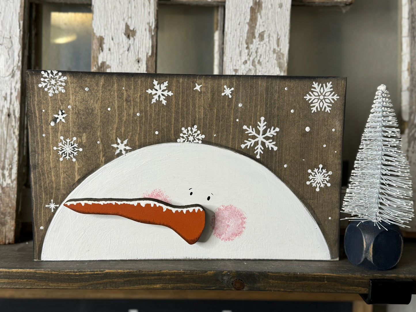 HAND PAINTED SNOWMAN with 3D CARROT NOSE