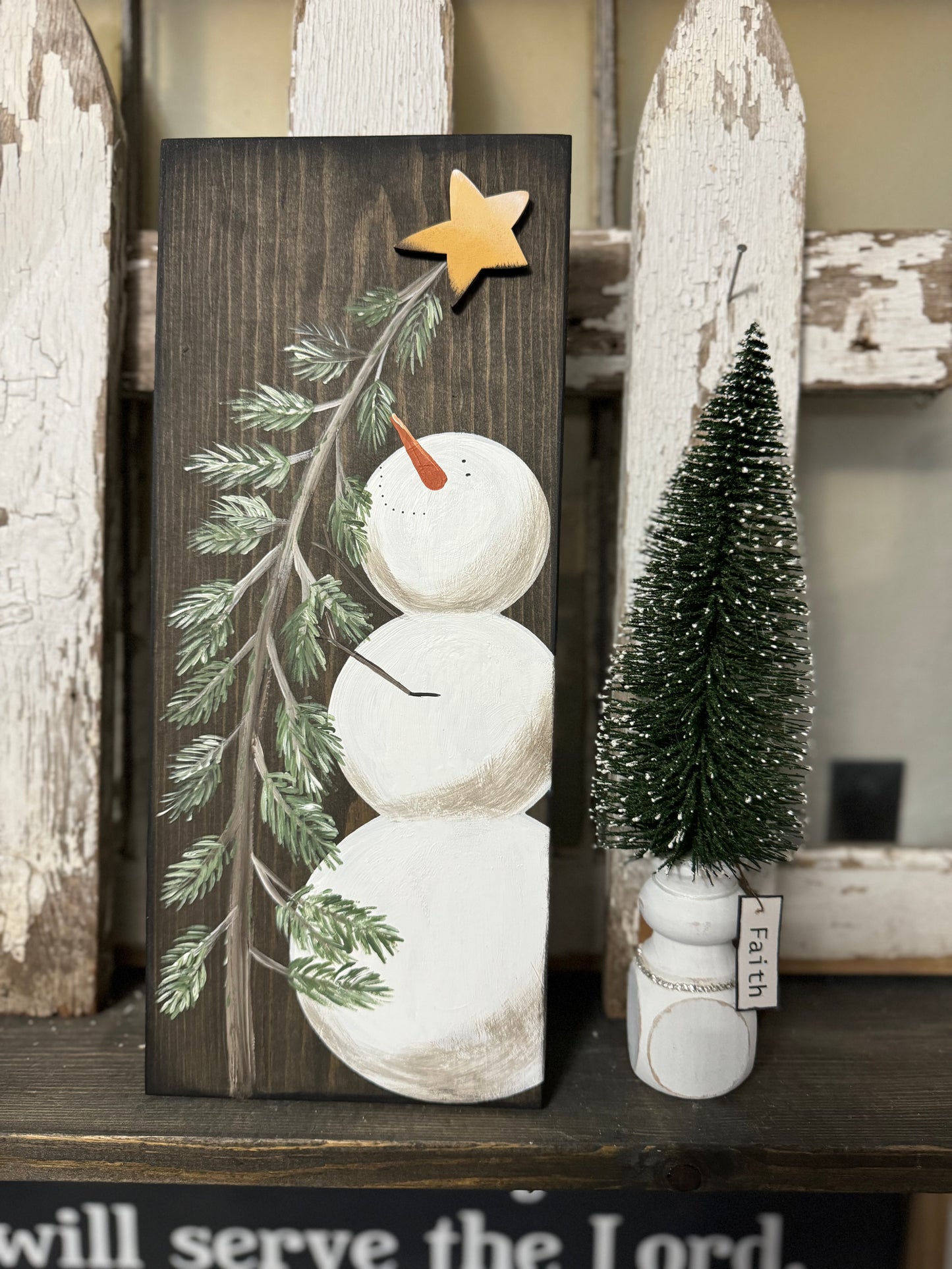 HAND PAINTED SNOWMAN AND TREE WITH 3D STAR ⭐️