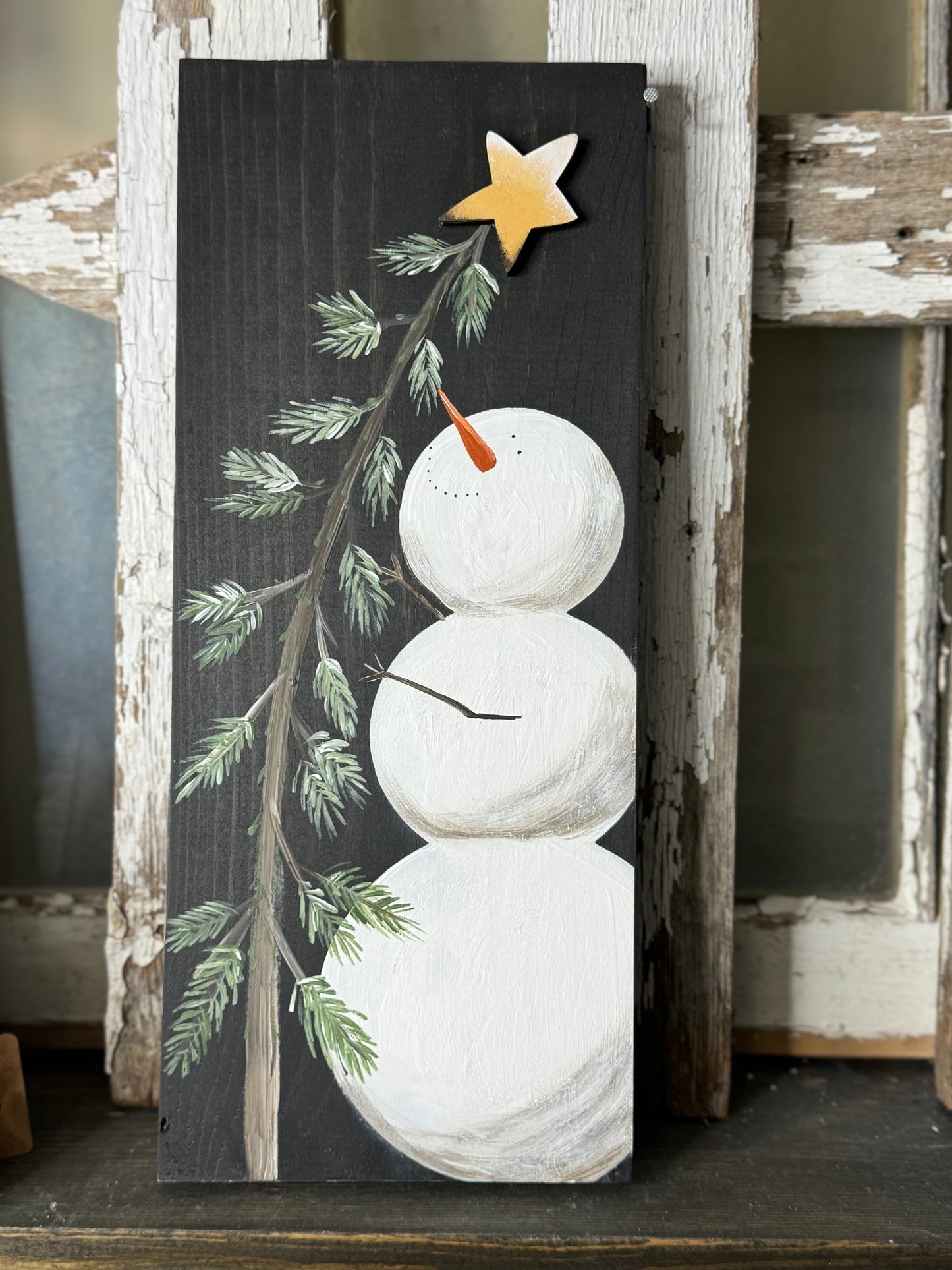 HAND PAINTED SNOWMAN AND TREE WITH 3D STAR ⭐️