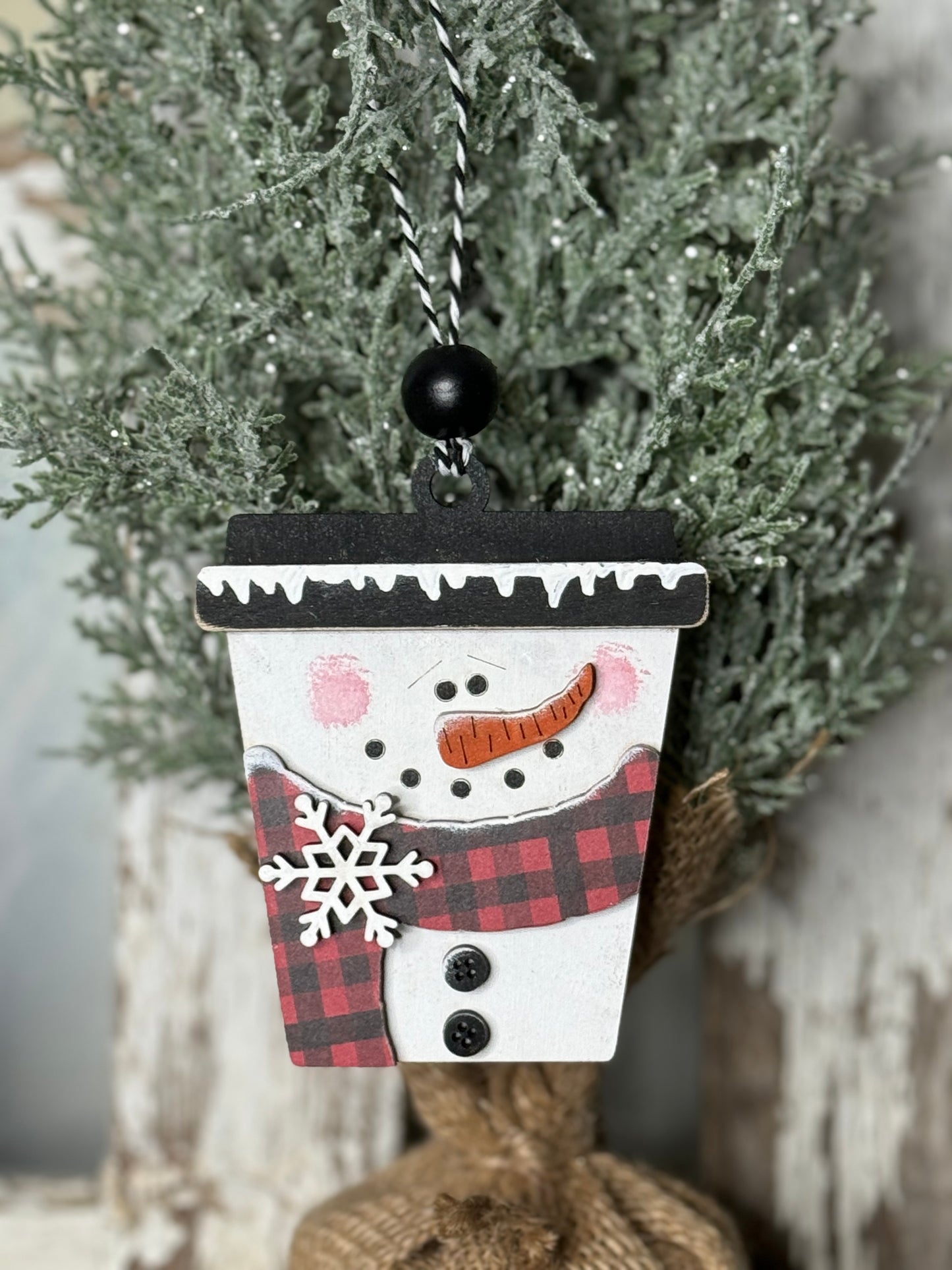 CHRISTMAS ORNAMENT/GIFT CARD HOLDER- SNOWMAN COFFEE TOGO CUP ORNAMENT