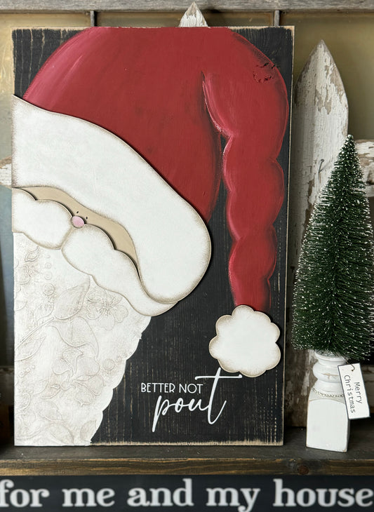 HAND PAINTED SANTA WITH 3D AND TEXTURED ELEMENTS