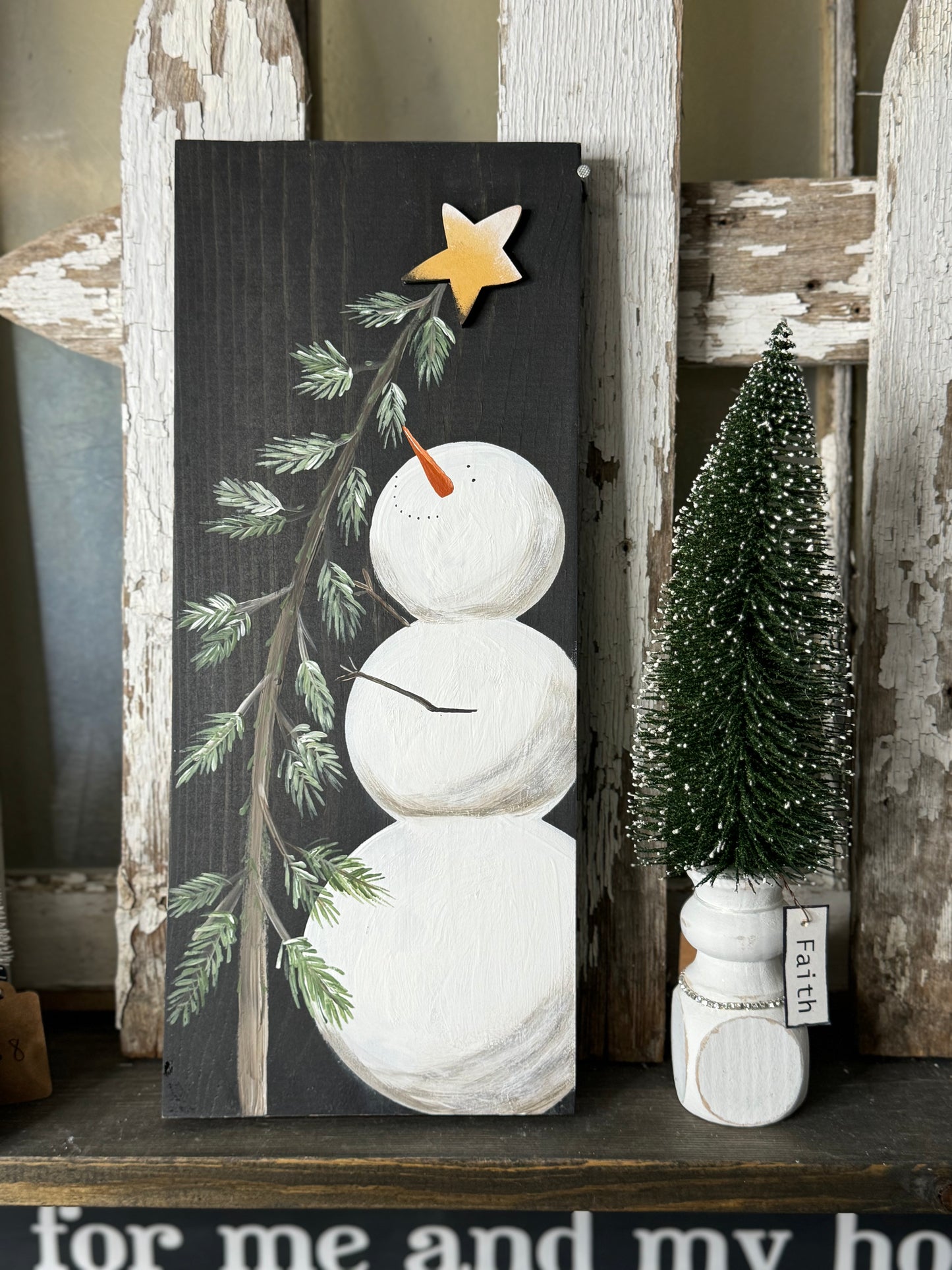 HAND PAINTED SNOWMAN AND TREE WITH 3D STAR ⭐️