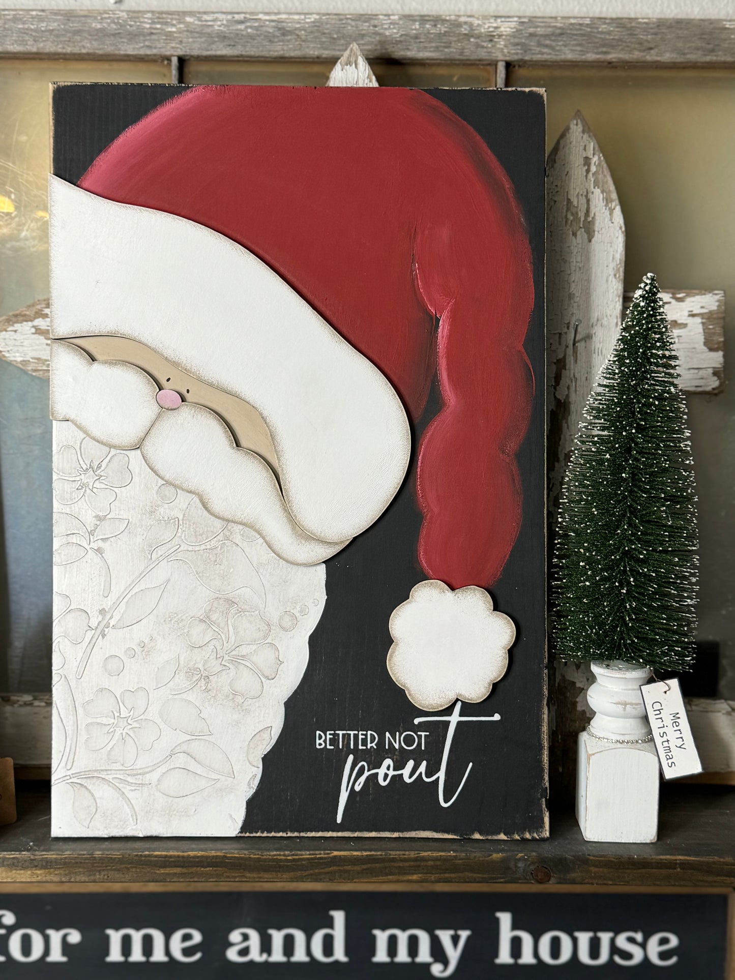 HAND PAINTED SANTA WITH 3D AND TEXTURED ELEMENTS