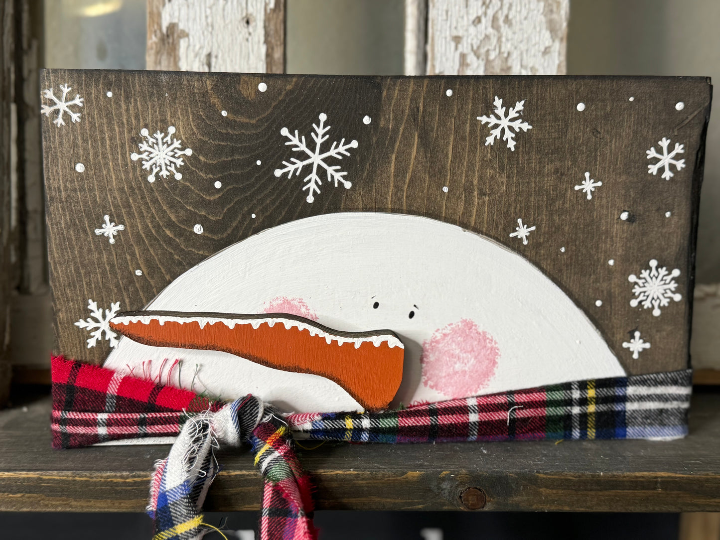 HAND PAINTED SNOWMAN with 3D CARROT NOSE