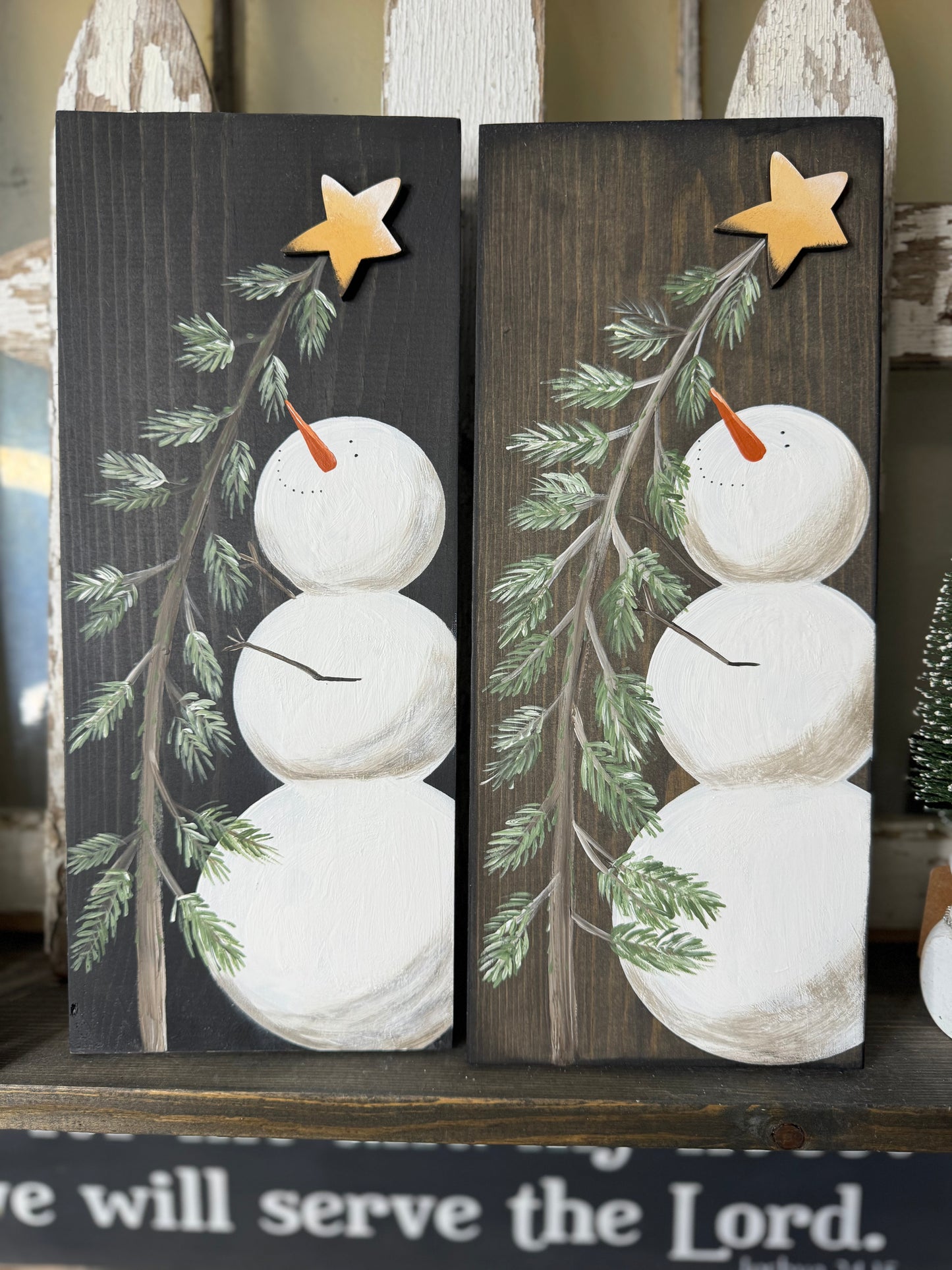 HAND PAINTED SNOWMAN AND TREE WITH 3D STAR ⭐️