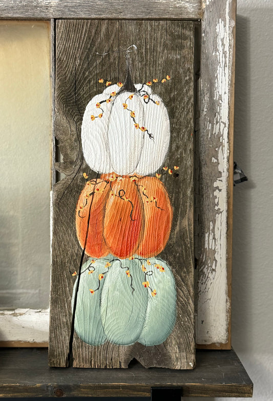 HANDPAINTED PUMPKIN STACK - BARNWOOD WOOD SIGN-LIMITED EDITION