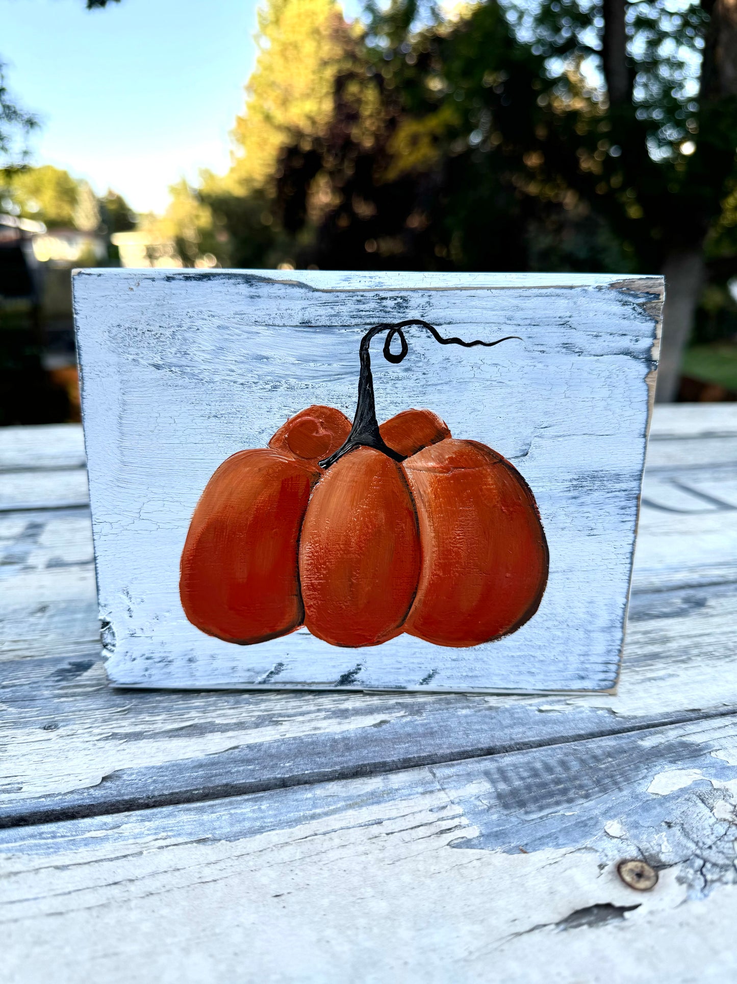 HANDPAINTED PUMPKIN/BRANCH - DOUBLE SIDED WOOD SIGN-LIMITED EDITION