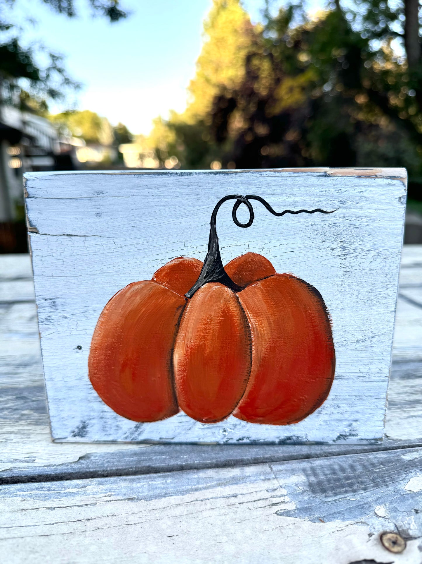 HANDPAINTED PUMPKIN/BRANCH - DOUBLE SIDED WOOD SIGN-LIMITED EDITION