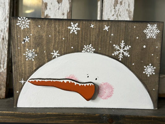 HAND PAINTED SNOWMAN with 3D CARROT NOSE